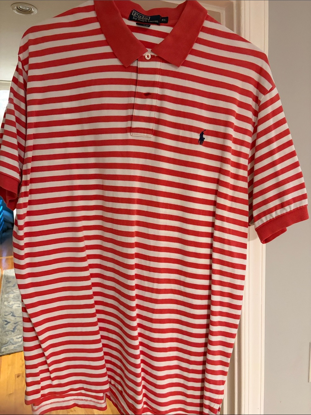 Polo by Ralph Lauren Coral and White Striped Classic Polo